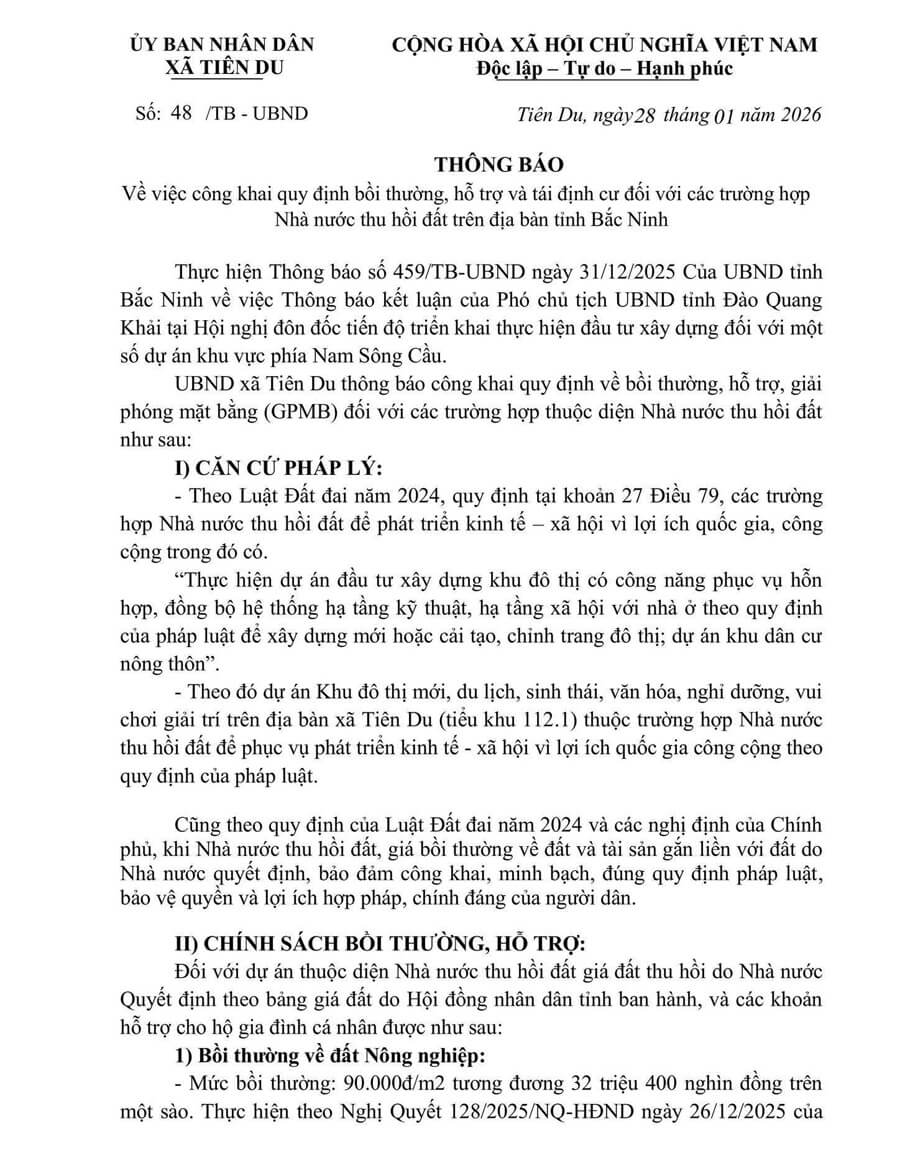 giải phóng mặt bằng dự án sun bắc ninh tại tiên du