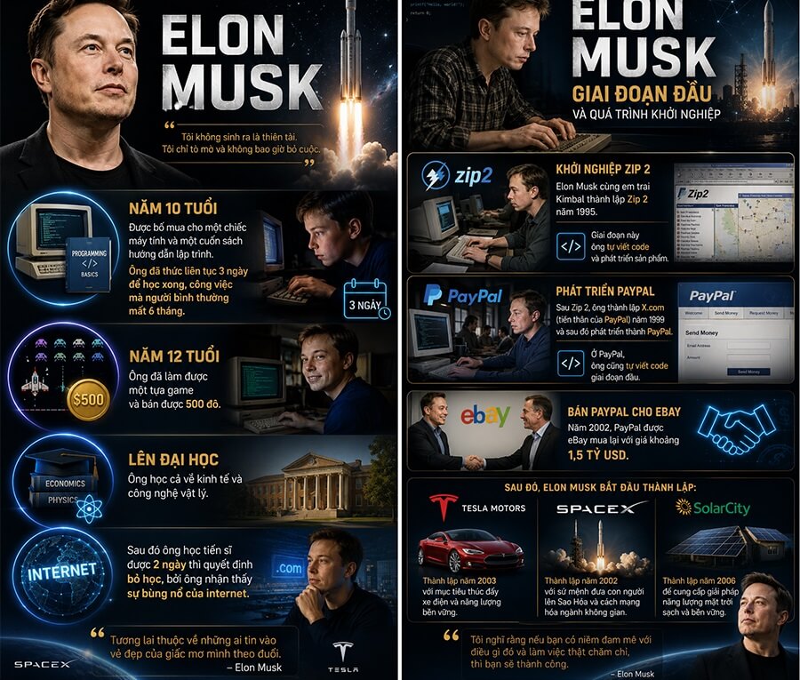 Elon Musk sớm là nhà phát triển công nghệ