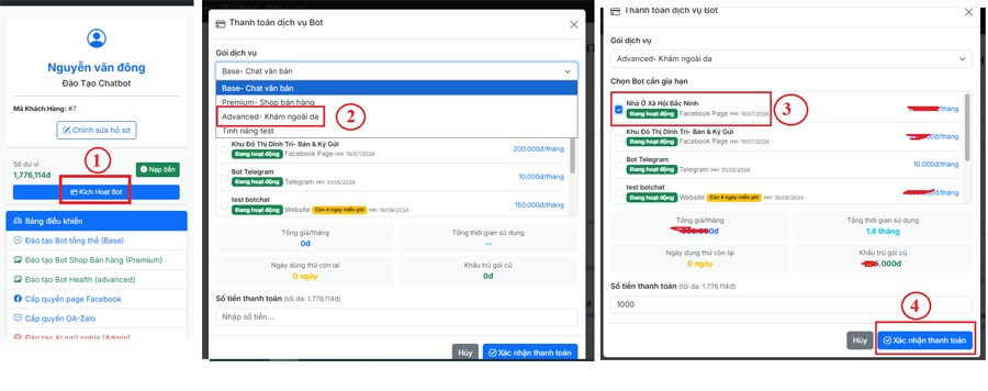 Chỉ cần 4 thao tác đơn giản là có thể nâng cấp Chatbot thành Chatbot Khám Bệnh Ngoài da