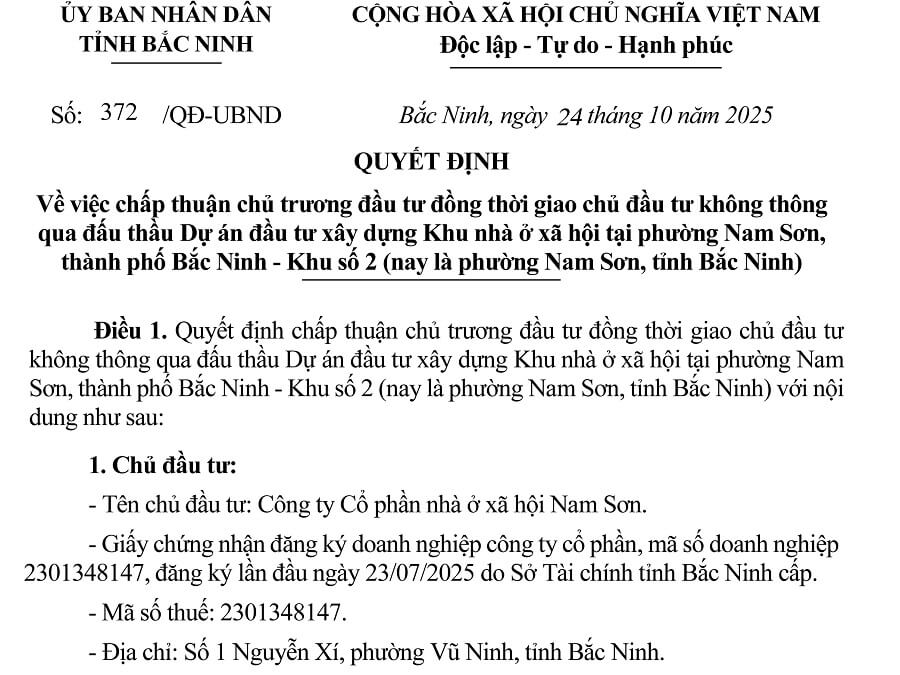 Chấp thuận Chủ trương Đầu tư Dự án Nhà ở xã hội tại phường Nam Sơn, Bắc Ninh