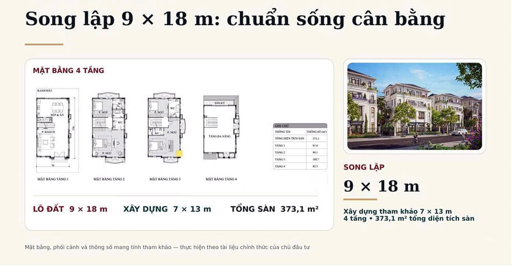 Mẫu thiết kế biệt thự song lập Vinhomes King Park căn tiêu chuẩn