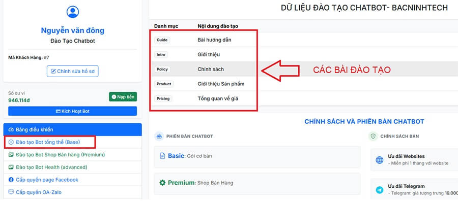 Click vào nút Đào tạo Bot tổng thể (base) là sẽ có giao diện viết bài