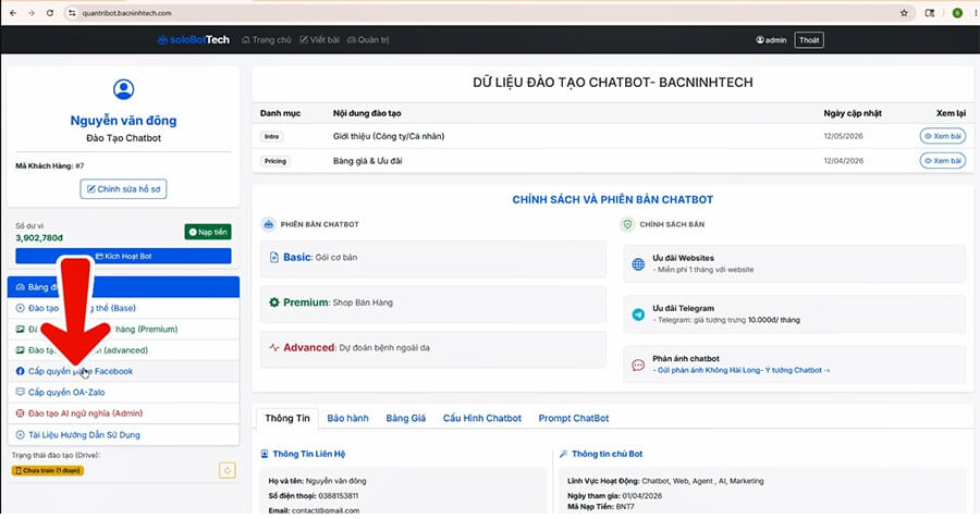 Việc đầu tiên chúng ta ấn vào nút cấp quyền cho facebook