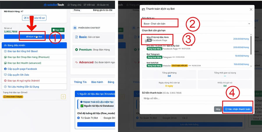 Và bây giờ chúng ta kích hoạt bot trên nền tảng bacninhtech