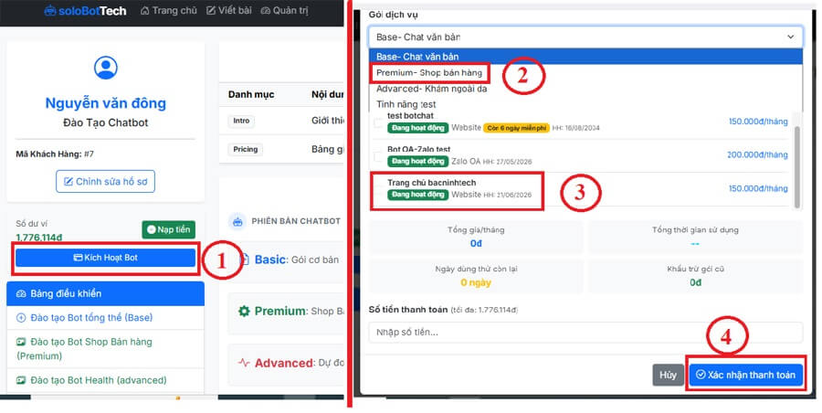 Các bước nâng cấp sang gói Premium chuyên cho shop bán hàng