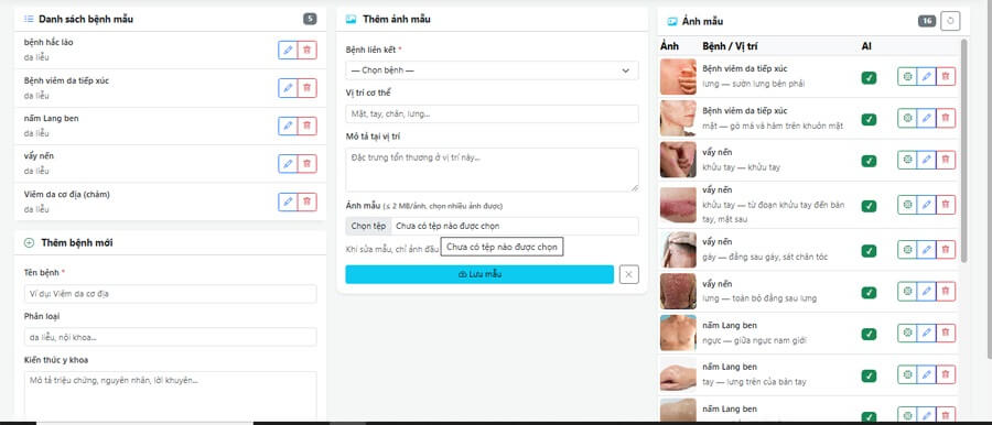 Khung giao diện đào tạo chatbot khám bệnh