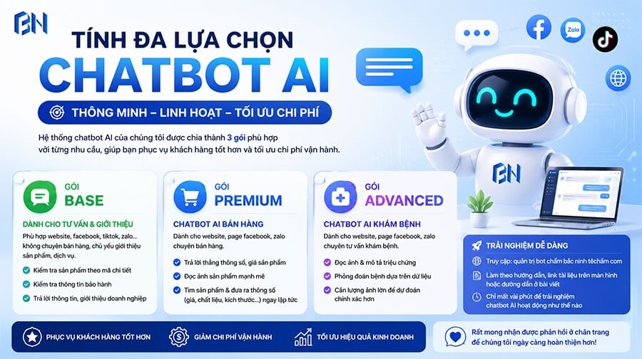 Hệ thống chatbot AI có 3 gói lựa chọn cho Anh Chị