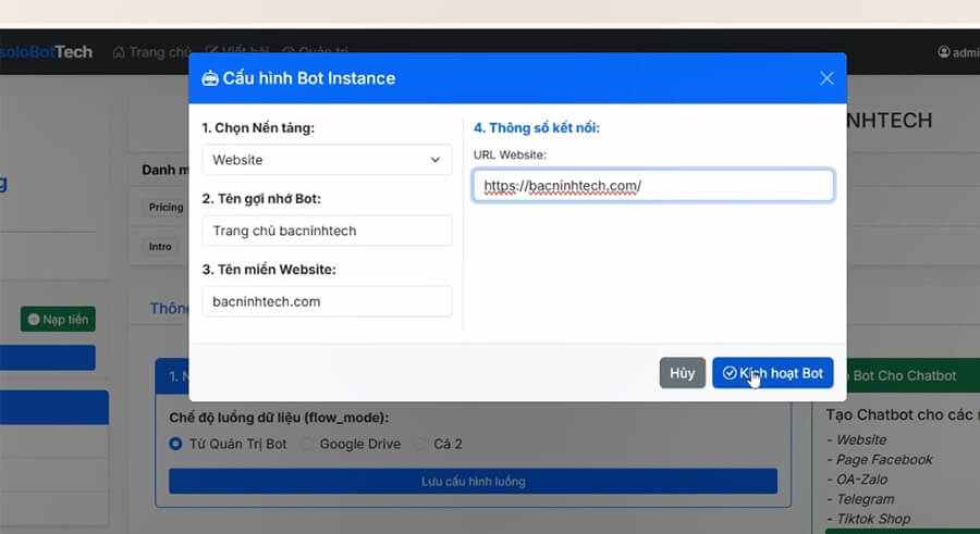 Bài 1- Tạo Tài Khoản Chatbot AI Cho Website Trên Nền Tảng bacninhtech.com
