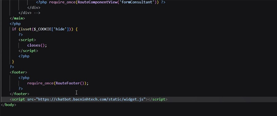 Bạn chỉ cần nhập 1 dòng code là có thể nhúng khung chatbot vào website