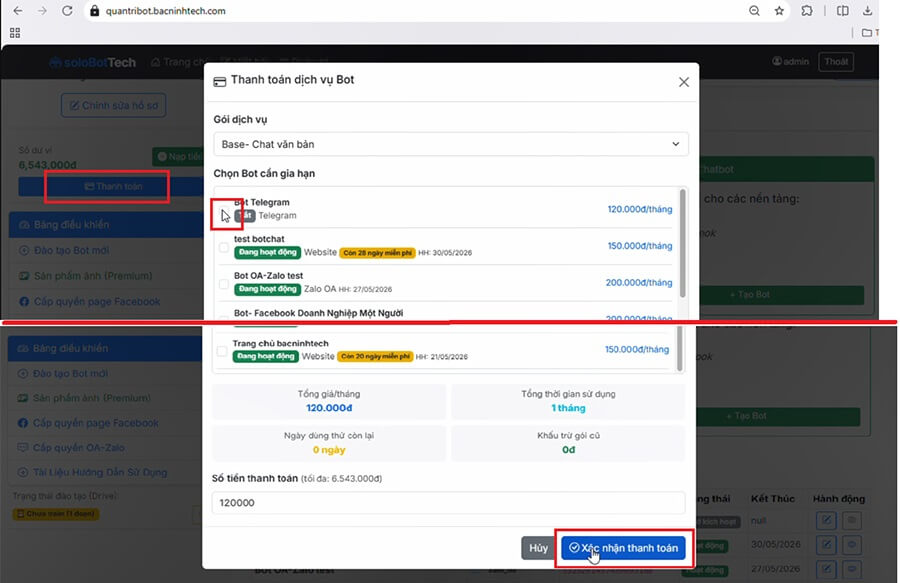 Đăng ký và kích hoạt chatbot cho telegram trên nền tảng bacninhtech