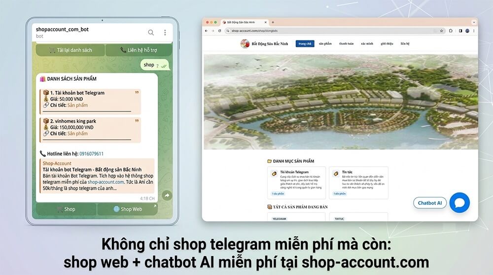Mô hình gian hàng kép song hành giữa ứng dụng Telegram và giao diện Website tại shop-account.com