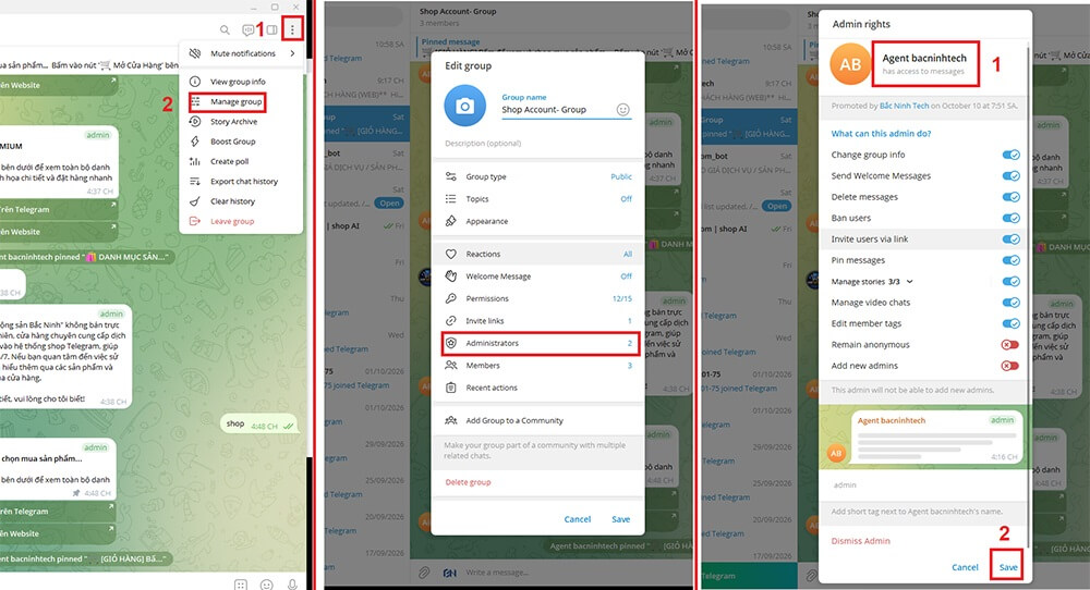 Các bước thêm Bot Telegram vào quản lý nhóm